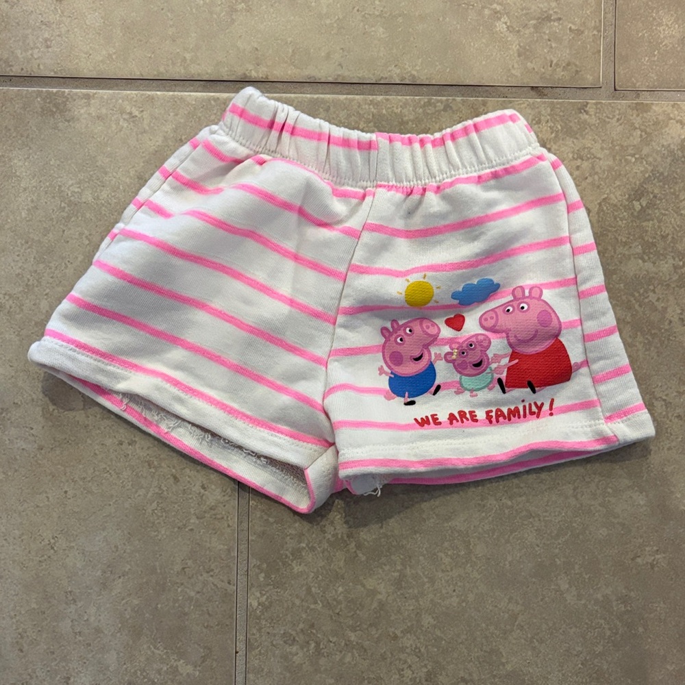 Zara White and Pink Striped Peppa Pig Family Kids Shorts